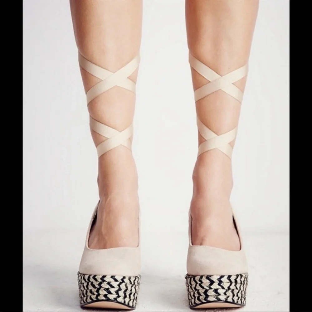 Free People Camel Charade Espadrille Ballet Wedge - size 7 - Picture 2 of 8